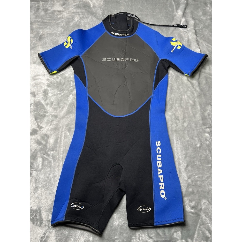 Scuba Pro Wetsuit Size Large Blue Color Block Zipper Short Sleeve Small Scuff
